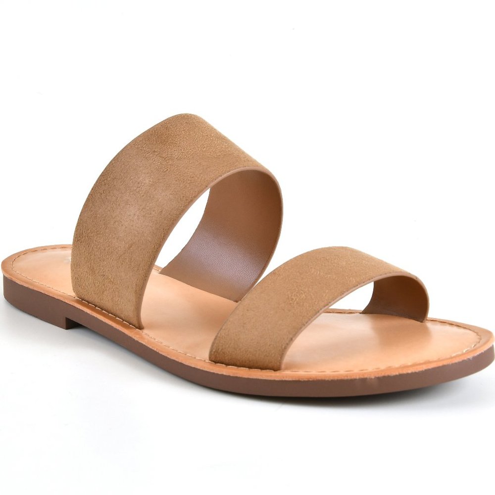 Women’s Flat Sandals Double Band Slides Natural